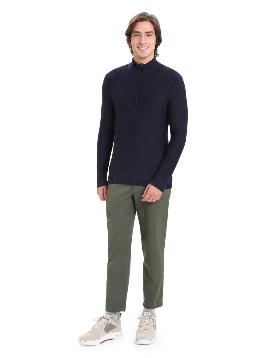 Midnight Navy Men's Icebreaker Merino Waypoint Long Sleeve Half Zip Top Hoodie | USA 1253AHKP